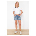 Trendyol Blue Waist Detailed High Waist Denim Shorts