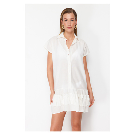 Trendyol White Mini Woven Ruffle 100% Cotton Beach Dress