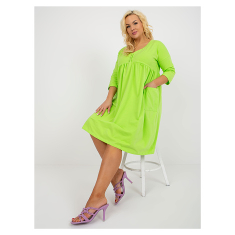 Lime green dress plus size basic with buttons at neckline