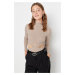 Trendyol Mink Stand Collar Cutout Detailed Long Sleeves Ribbed Flexible Snap Snap Knitted Body