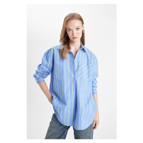 DEFACTO Oversize Fit Striped Poplin Long Sleeve Shirt