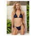 Trendyol Navy Blue Triangle Tunnel Shiny Lacquer Printed High Leg Regular Bikini Set