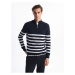 LC Waikiki Navy Blue Striped Stand Collar Long Sleeve Striped Men's Knitwear Sweater