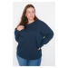 Trendyol Curve Navy Blue Black Crew Neck 100% CottonBasic Knitted T-Shirt