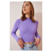 Happiness İstanbul Women's Lilac Ribbed Turtleneck Crop Knitted Blouse