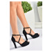 Fox Shoes Women's Black/Black Nubuck Platform Chunky Heeled Evening Dress Shoes