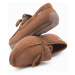 Ombre Men's moccasin leather shoes with thong and driver sole - brown