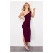 Trendyol Purple Accessory Rose Detailed Gathered Bodycone/Fitted Stretch Knitted Midi Pencil Dre