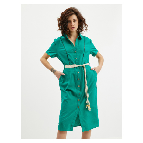 Orsay Green Linen Dress - Ladies