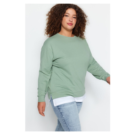 Trendyol Curve Green Removal of the Bottom T-Shirt Look Thin Knitted Sweatshirt