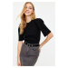 Trendyol Black Balloon Sleeve Crew Neck Ribbed Flexible Knitted Blouse