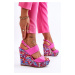 Dámske sandále na klinoch S-1102 Tmavo ružová mix - Renda růžová -mix barev
