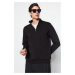 Trendyol Black Regular/Normal Cut Stand Collar Zippered Cotton Basic Polar Fleece Sweatshirt