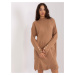 Camel knitted dress with buttons on the sleeves