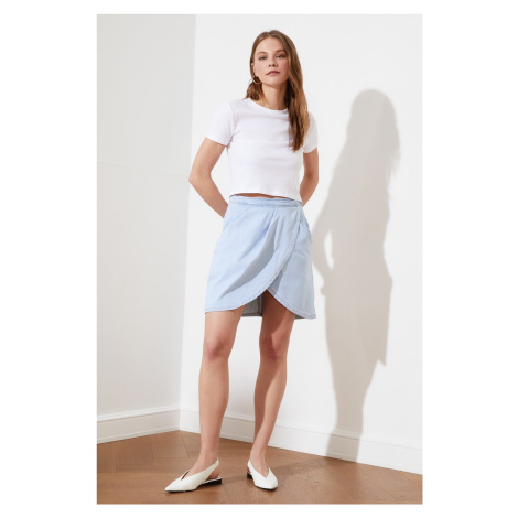 Trendyol Blue Asymmetric Closure Denim Skirt