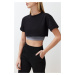 Trendyol Black Gray Melange 100% Cotton 2 Layer Reflective Printed Crop Knitted Sports T-Shirt