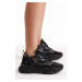 Tonny Black Women's Black Poly Sole Side Stripe Detail High Heeled Sneakers.