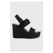 Sandále Calvin Klein Jeans WEDGE SANDAL WEBBING dámske, čierna farba, na kline, YW0YW00959