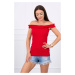 Red blouse with ruffles over the shoulder