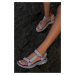 NİŞANTAŞI SHOES Women's Gray Flat Heel Sandals with Velcro fastener