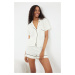 Trendyol Viscose Woven Pajama Set with Ecru Piping Detail