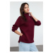 Trendyol Claret Red Oversize/Wide Fit Zippered Stand Collar Thick Inside Fleece Knitted Sweatshi