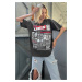 Madmext Anthracite Back Print Oversized Women's T-Shirt