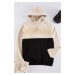 Trendyol Black Regular Cut Color Block Hooded Fleece Inside Sweatshirt