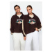 Trendyol Brown Unisex Oversize/Wide-Fit High Neck City Embroidery Fleece Sweatshirt