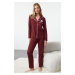 Trendyol Dark Burgundy Cotton Panda Printed Knitted Pajama Set