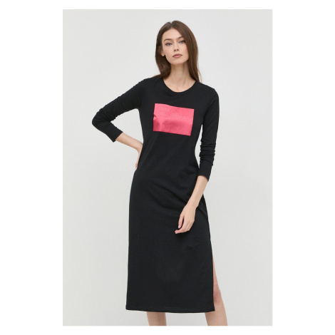 Bavlnené šaty Armani Exchange čierna farba, midi, rovný strih