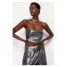 Trendyol Anthracite Crop Metallic Look Bustier