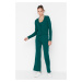 Trendyol Emerald Green Ribbed Blouse, Cardigan, Pants, Sweater Top-Top Suit