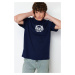 Trendyol Navy Blue Relaxed/Comfortable Fit Fluffy Landscape Printed 100% Cotton T-Shirt