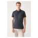 Avva Men's Anthracite 100% Cotton Regular Fit 3 Button Roll-Up Polo Neck T-shirt
