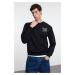 Trendyol Black Regular/Normal Cut Crew Neck Text Printed Sweatshirt with Fleece Inside