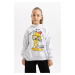 DEFACTO Girl&#39;s Looney Tunes Oversize Fit Hooded Soft Fuzzy Thick Sweatshirt