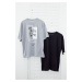 Trendyol Grey-Black Oversize/Wide Cut 2-Pack T-shirt