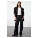 Trendyol Black High Waist Wide Leg Striped Woven Trousers