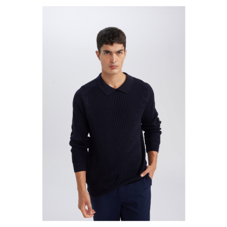 DEFACTO Standard Fit Polo Collar Basic Plain Knitwear Sweater