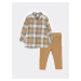 LC Waikiki Long Sleeve Plaid Patterned Baby Boy Shirt and Trousers 2-Pack