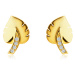 Diamantové náušnice zo 14K žltého zlata - list "Monstera", stonka zdobená briliantmi