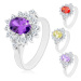 Ligotavý prsteň v striebornej farbe, veľký oválny kvet zo zirkónov - Veľkosť: 55 mm, Farba: Svet