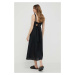 Bavlnené šaty Sisley čierna farba, midi, áčkový strih