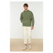 Trendyol Khaki Men's Oversize/Wide-Fit Hooded Long Sleeve Printed Cotton Sweatshirt