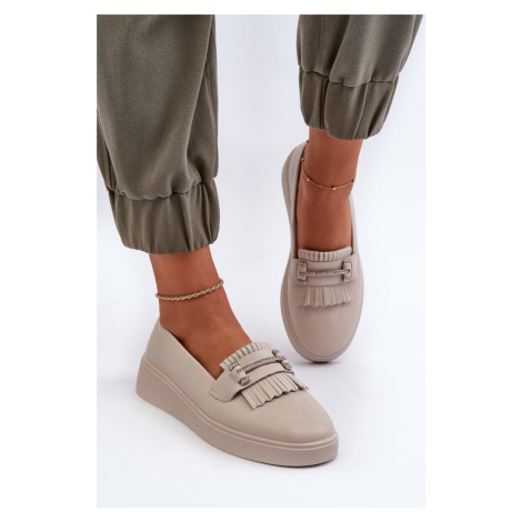 Women's lightweight leather platform loafers, beige S.Barski