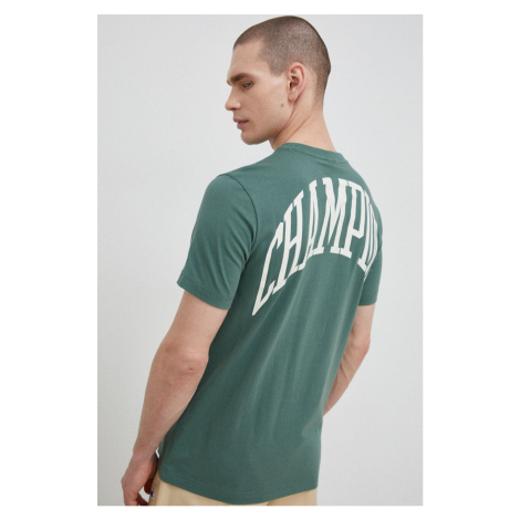 Bavlnené tričko Champion zelená farba, s potlačou
