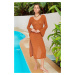 Trendyol Brown Fitted Maxi Knitted Slit Knitwear Look Beach Dress