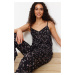 Trendyol Black Floral Ruffle Rope Strap Viscose Woven Pajamas Set