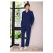 Trendyol Navy Blue Regular Fit Plaid Woven Pajama Set